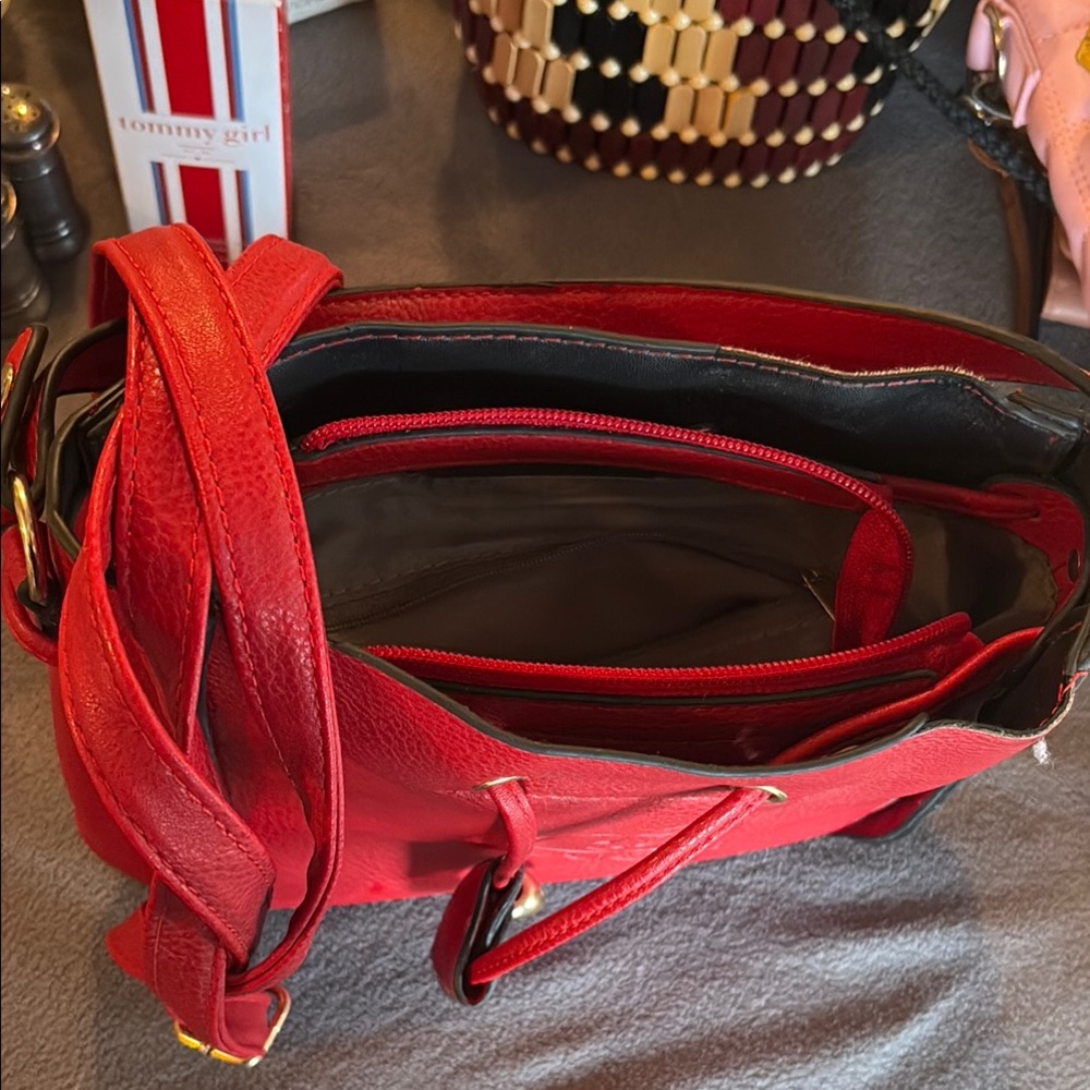 Red Leather Drawstring Bag - Picture 3 of 3